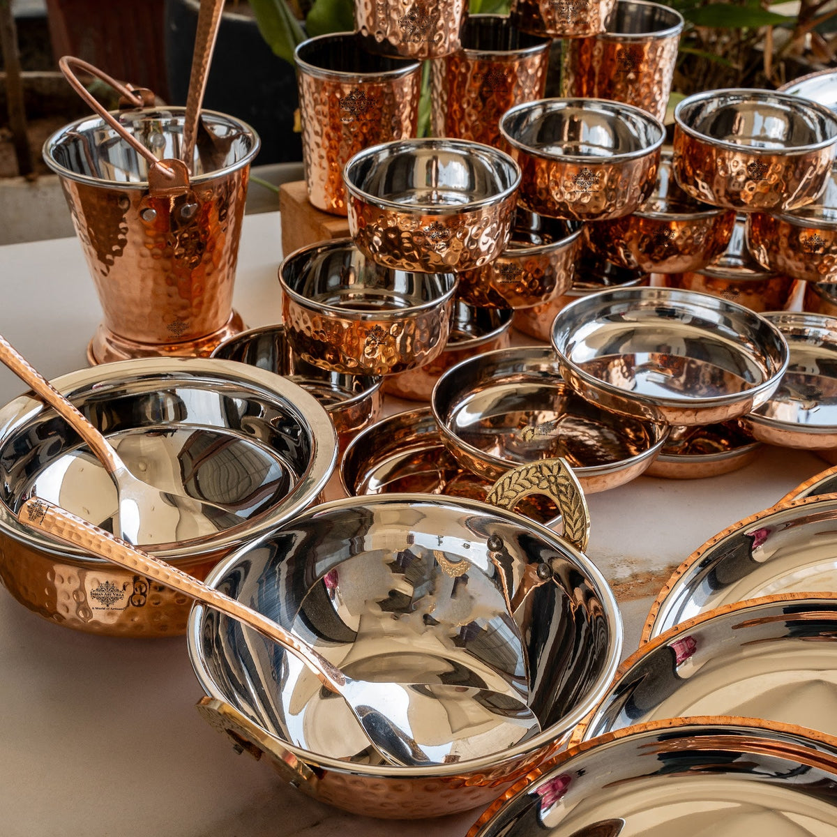 Pure Steel Copper 48 Piece Traditional Kitchen Dinner Set