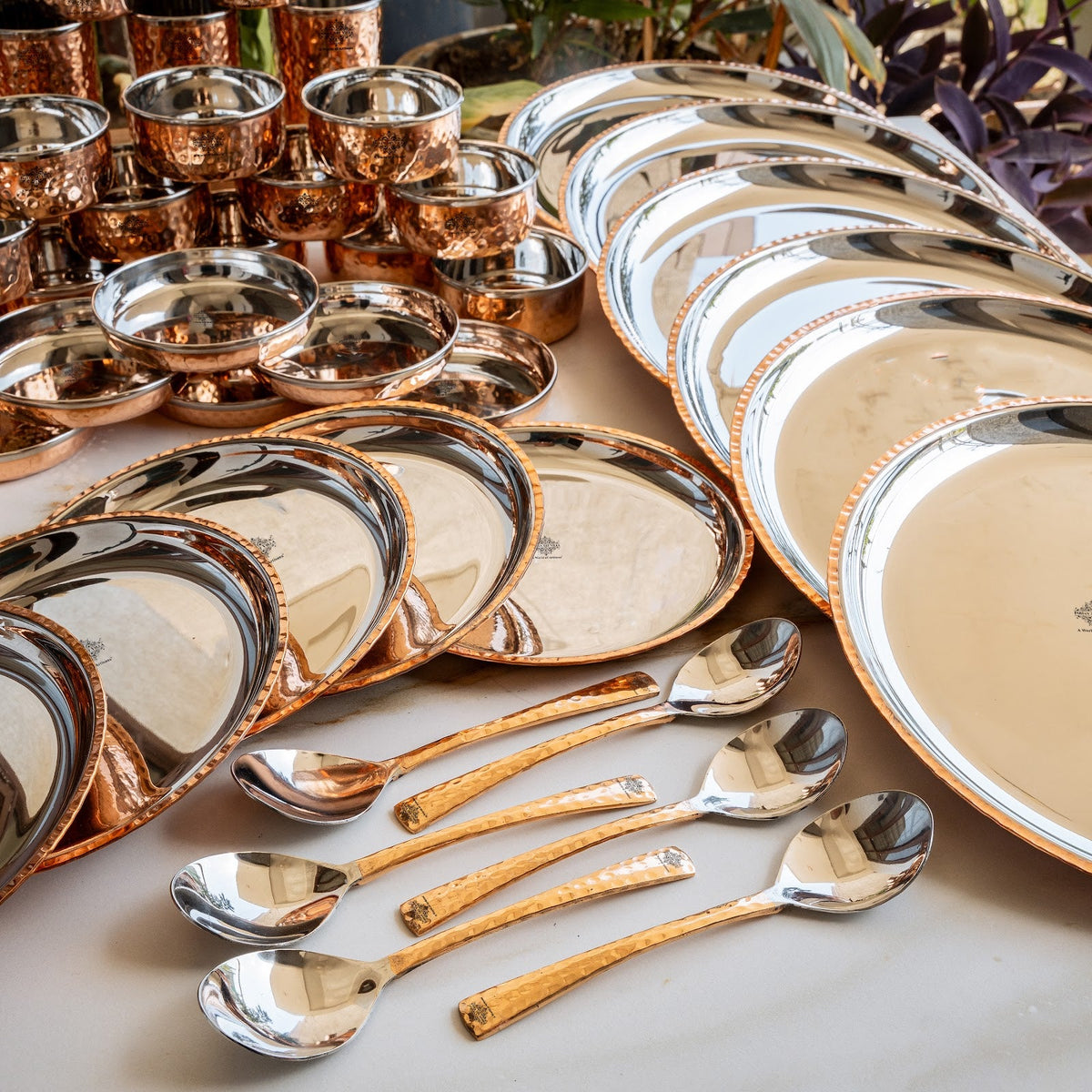 Pure Steel Copper 48 Piece Traditional Kitchen Dinner Set