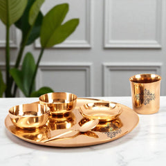 Bronze 6 Piece Dinner Set, Plain Design, 1 Plate, 1 Glass, 1 Spoon, 1 Halwa Plate, 2 Bowl