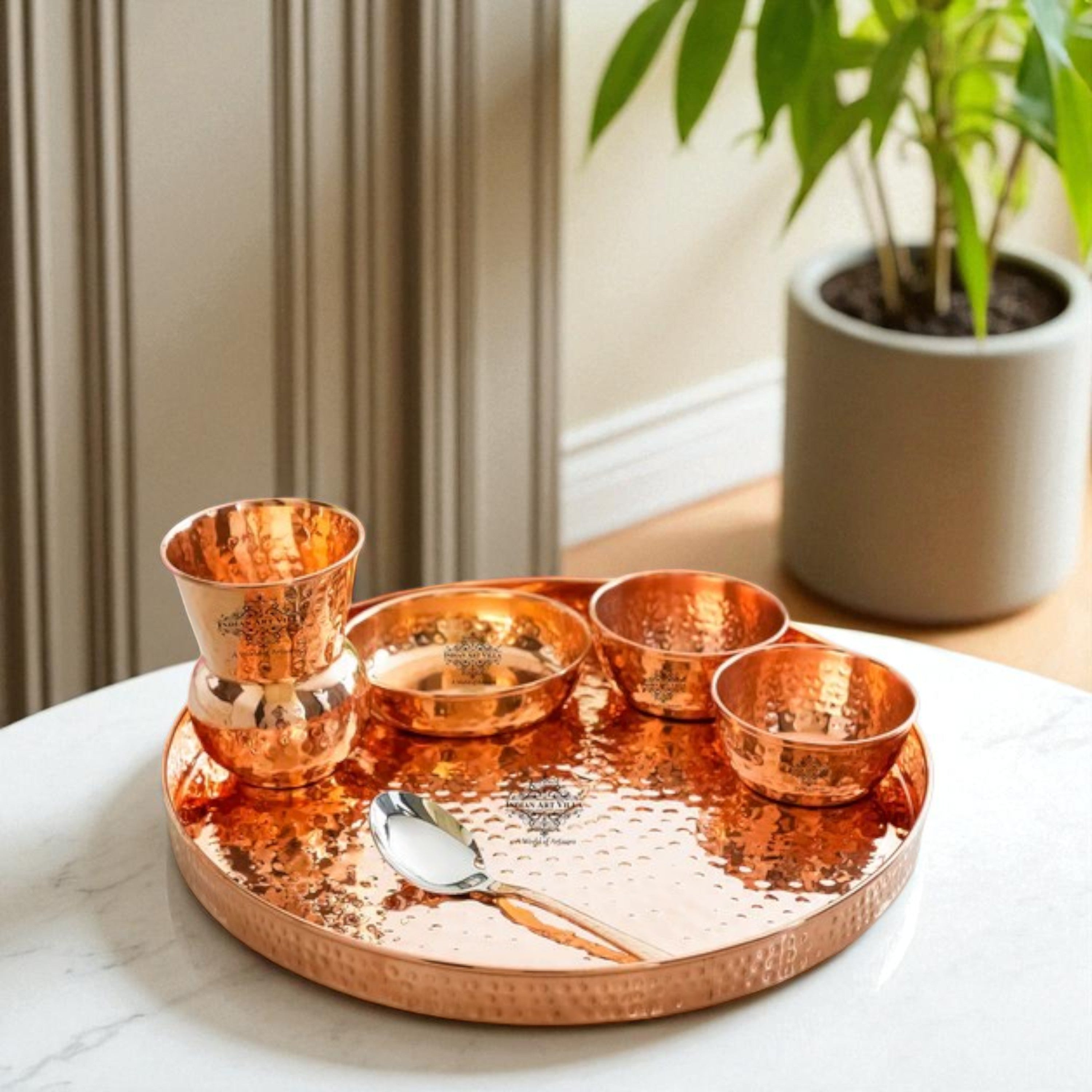 Pure Copper  Hammered  Design, 6 Pieces Dinner Set