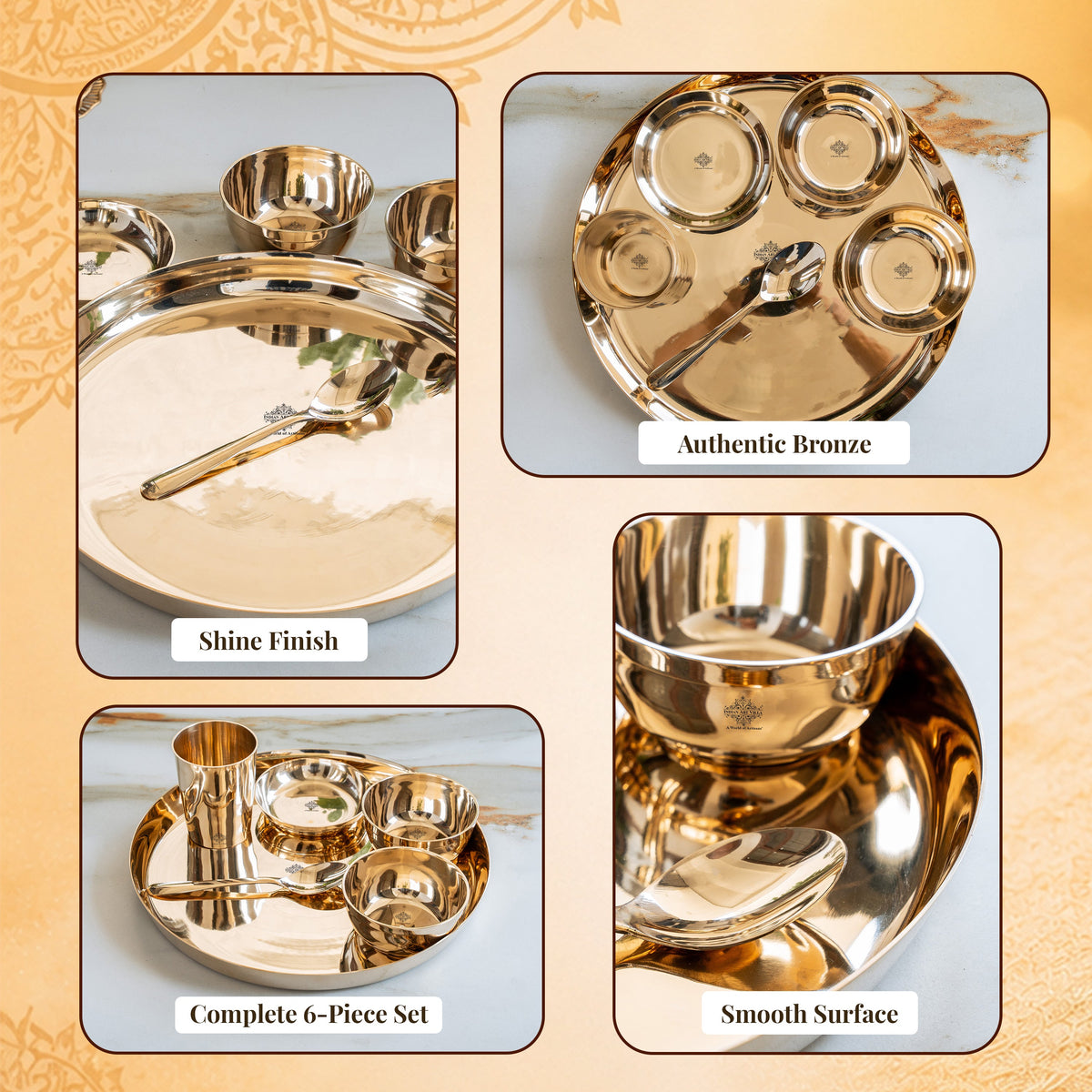 Bronze Thali Set With Mirror Shine Finish 6 Pcs