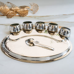 Stainless Steel Oval Thali Plate Set with 5 Bowls & Spoon