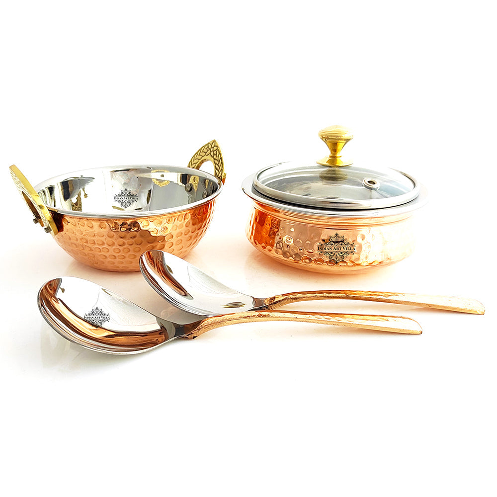 Set of S/C D/W Hammered Handi No.2,Glass Lid No.2,Kadhai No.2,Serving Spoon x2,5 Pieces