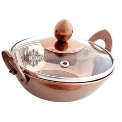 Set of Steel with Rose Gold Finish D/W Hammered Handi No.2 with Lid No. 2, Kadhai No.2 with Lid No. 2, Serving Spoon x2, 6 Pieces