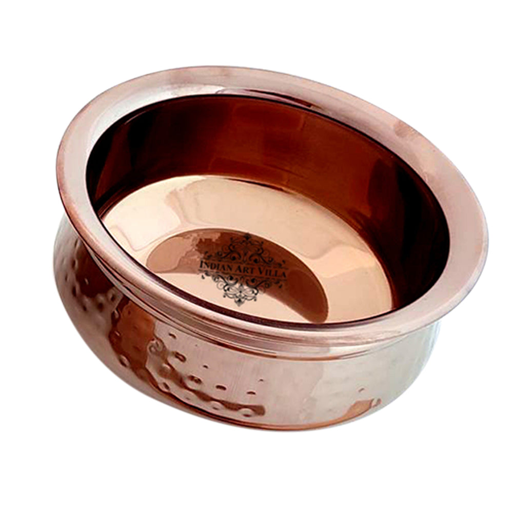 Set of Steel with Rose Gold Finish D/W Hammered Handi No.2 with Lid No. 2, Kadhai No.2 with Lid No. 2, Serving Spoon x2, 6 Pieces