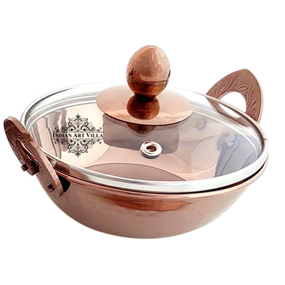 Steel Serving Set with Rose Gold Finish D/W Hammered Handi with Lid, Kadhai with Lid, 1 Bucket, Serving Spoon x3, 8 Pieces
