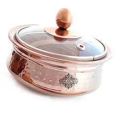 Steel Serving Set with Rose Gold Finish D/W Hammered Handi with Lid, Kadhai with Lid, 1 Bucket, Serving Spoon x3, 8 Pieces