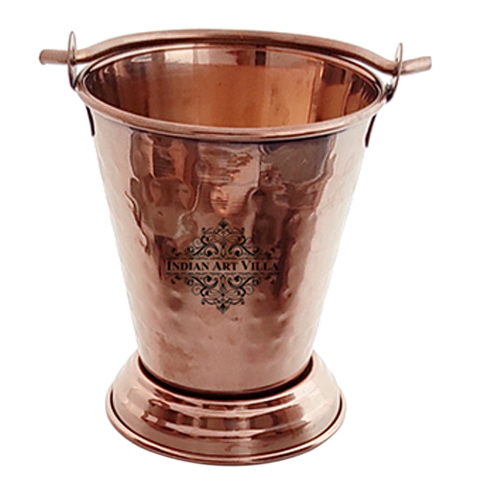 Steel Serving Set with Rose Gold Finish D/W Hammered Handi with Lid, Kadhai with Lid, 1 Bucket, Serving Spoon x3, 8 Pieces