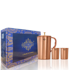 Handcrafted Pure Copper Lacquer Coated Jug Pitcher with Glass | Tumbler Set