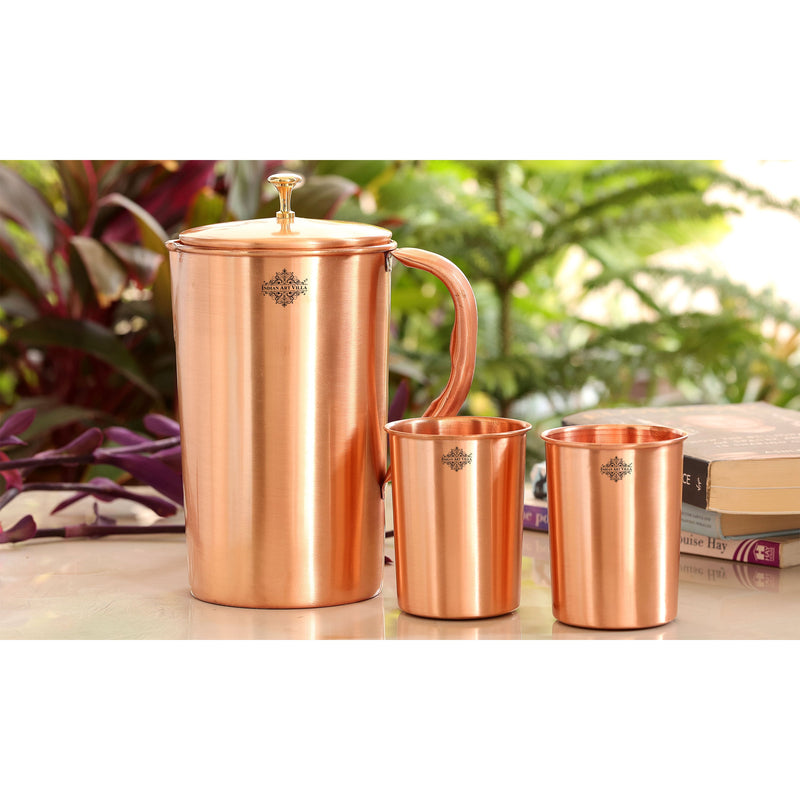 Handcrafted Pure Copper Lacquer Coated Jug Pitcher with Glass | Tumbler Set