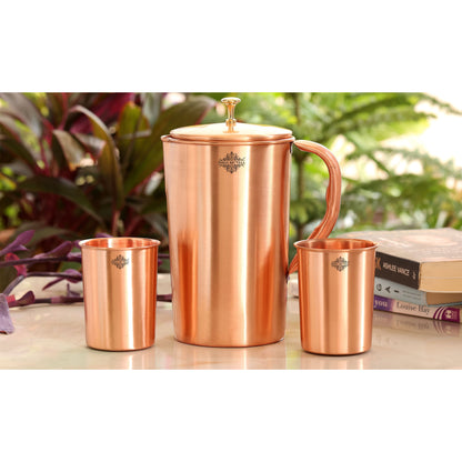 Handcrafted Pure Copper Lacquer Coated Jug Pitcher with Glass | Tumbler Set