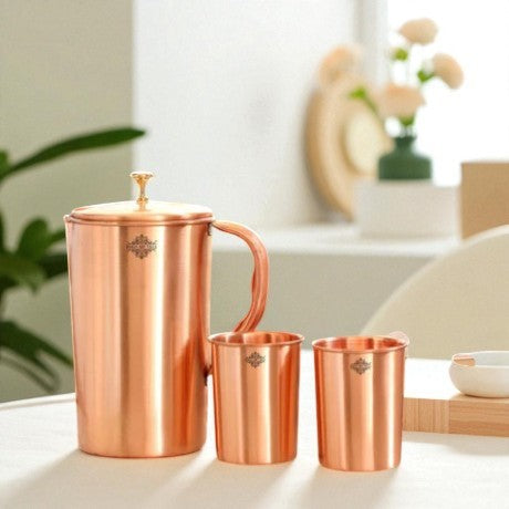 Handcrafted Pure Copper Lacquer Coated Jug Pitcher with Glass | Tumbler Set