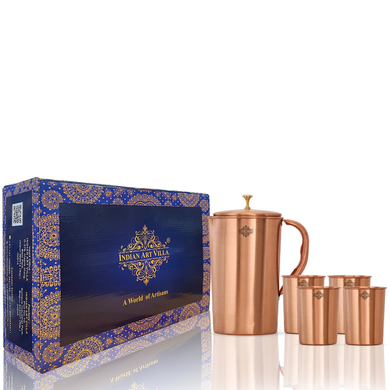 Handcrafted Pure Copper Lacquer Coated Jug Pitcher with Glass | Tumbler Set
