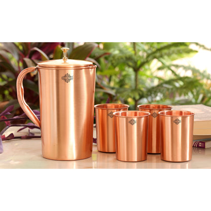 Handcrafted Pure Copper Lacquer Coated Jug Pitcher with Glass | Tumbler Set