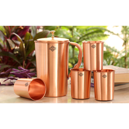 Handcrafted Pure Copper Lacquer Coated Jug Pitcher with Glass | Tumbler Set