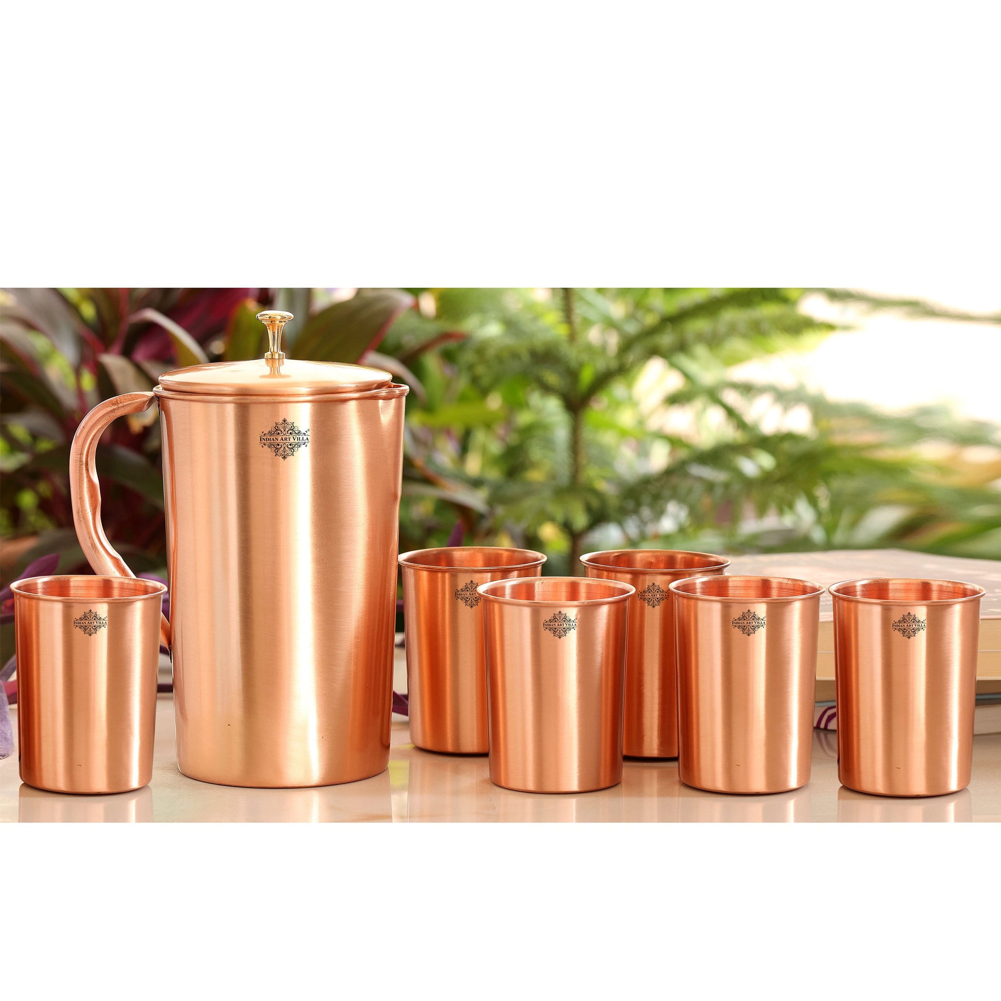 Handcrafted Pure Copper Lacquer Coated Jug Pitcher with Glass | Tumbler Set