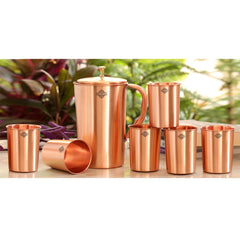Handcrafted Pure Copper Lacquer Coated Jug Pitcher with Glass | Tumbler Set