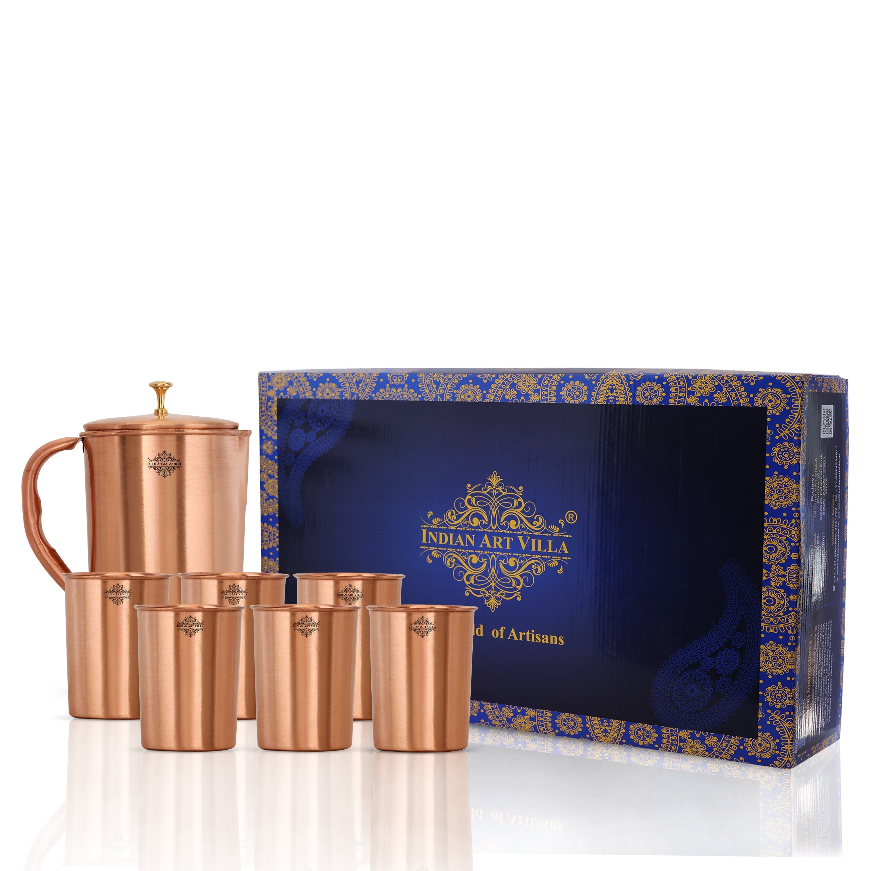 Handcrafted Pure Copper Lacquer Coated Jug Pitcher with Glass | Tumbler Set