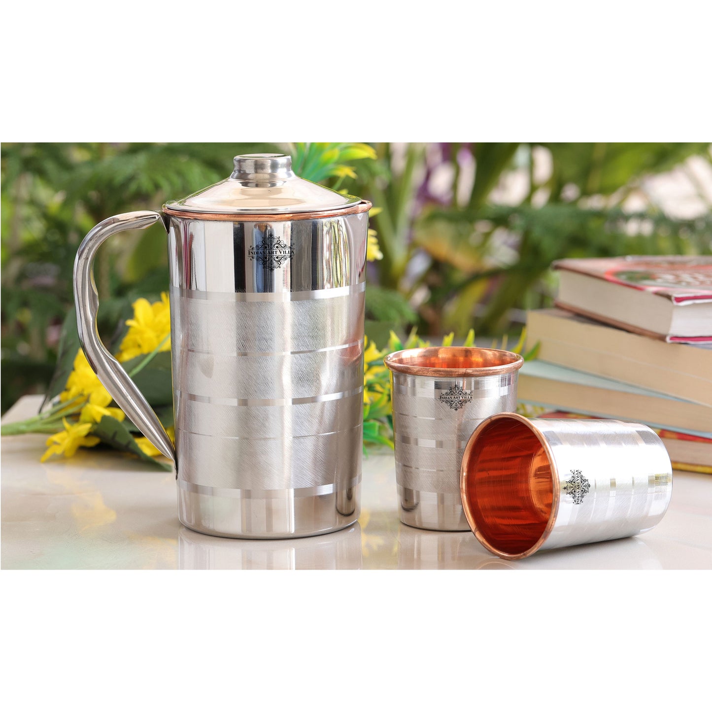 Handmade Pure Steel Copper Jug Pitcher With Glass Tumbler Gift Set