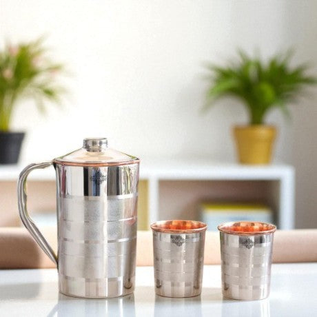 Handmade Pure Steel Copper Jug Pitcher With Glass Tumbler Gift Set