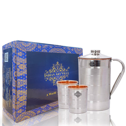 Handmade Pure Steel Copper Jug Pitcher With Glass Tumbler Gift Set