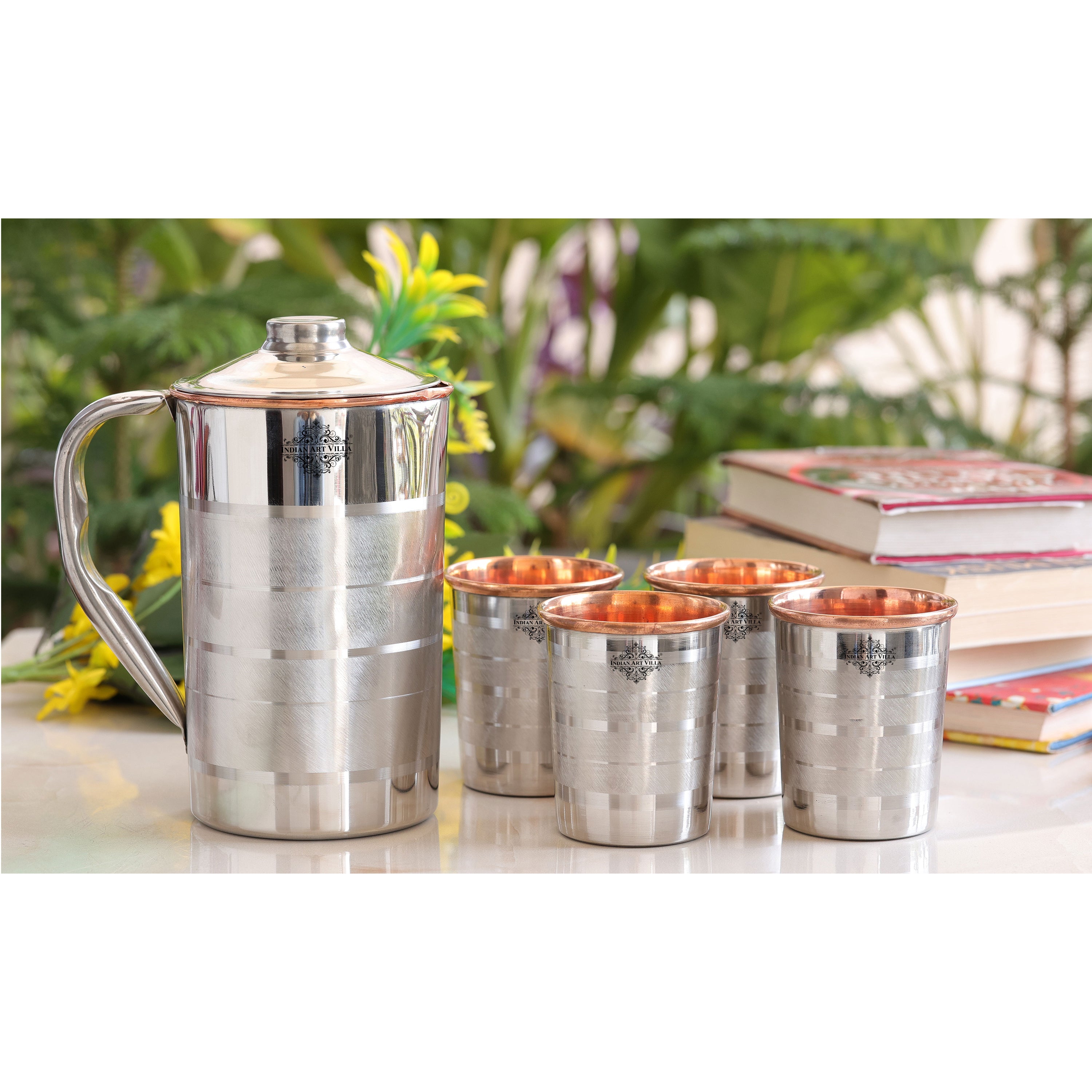 Handmade Pure Steel Copper Jug Pitcher With Glass Tumbler Gift Set