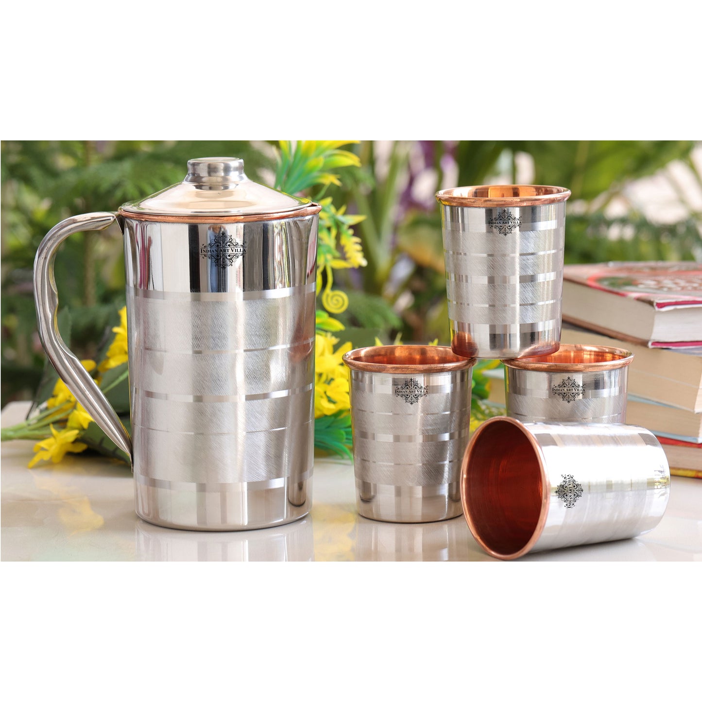 Handmade Pure Steel Copper Jug Pitcher With Glass Tumbler Gift Set