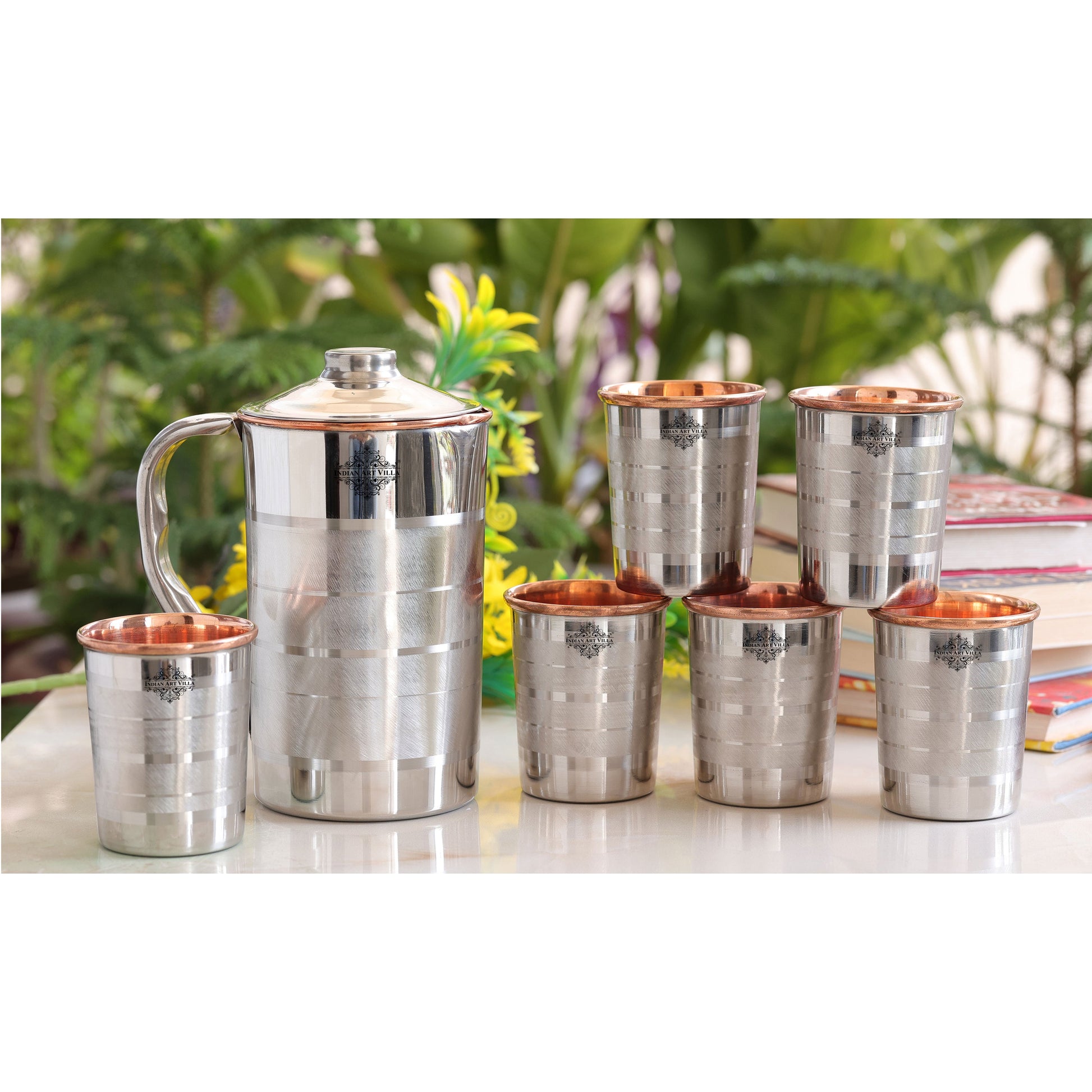 Handmade Pure Steel Copper Jug Pitcher With Glass Tumbler Gift Set