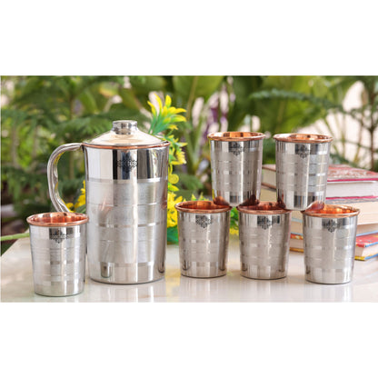 Handmade Pure Steel Copper Jug Pitcher With Glass Tumbler Gift Set