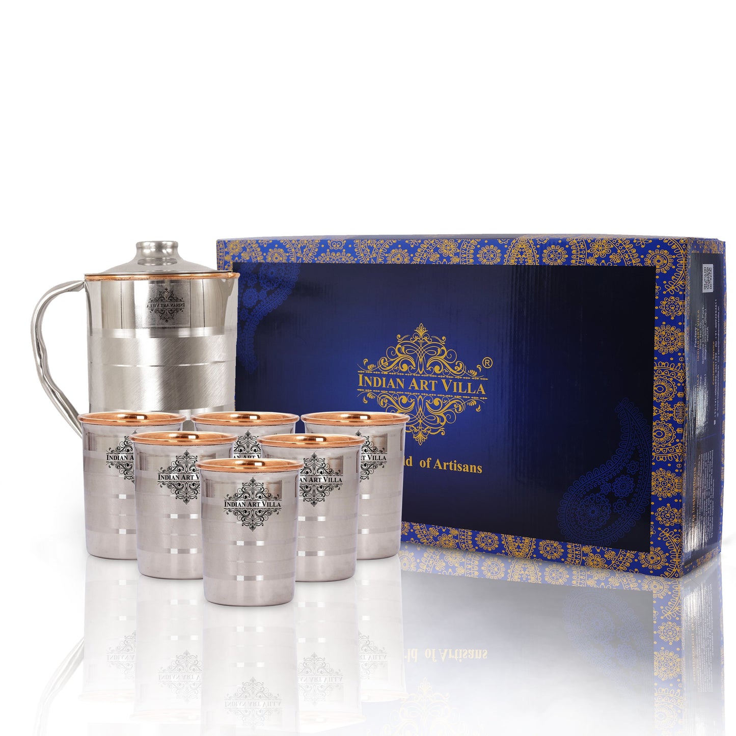 Handmade Pure Steel Copper Jug Pitcher With Glass Tumbler Gift Set