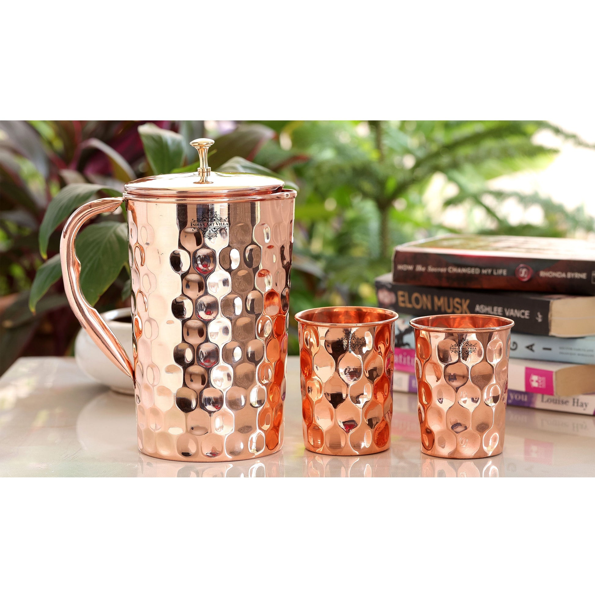 Handcrafted Pure Copper Jug with Glass Sets | Box, Diamond Design, Drinkware Gift Set