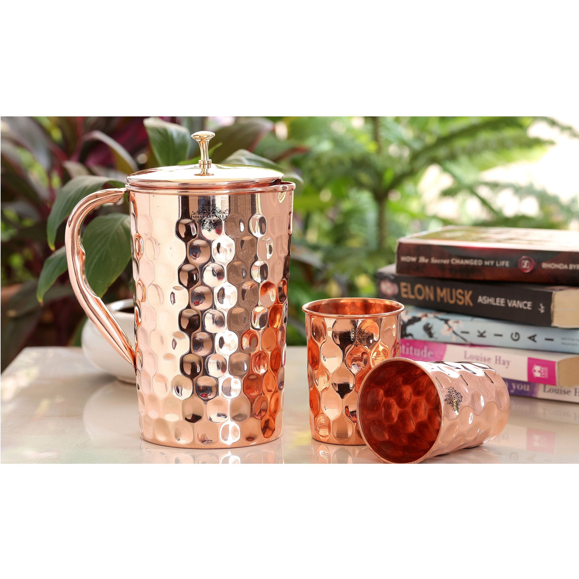 Handcrafted Pure Copper Jug with Glass Sets | Box, Diamond Design, Drinkware Gift Set