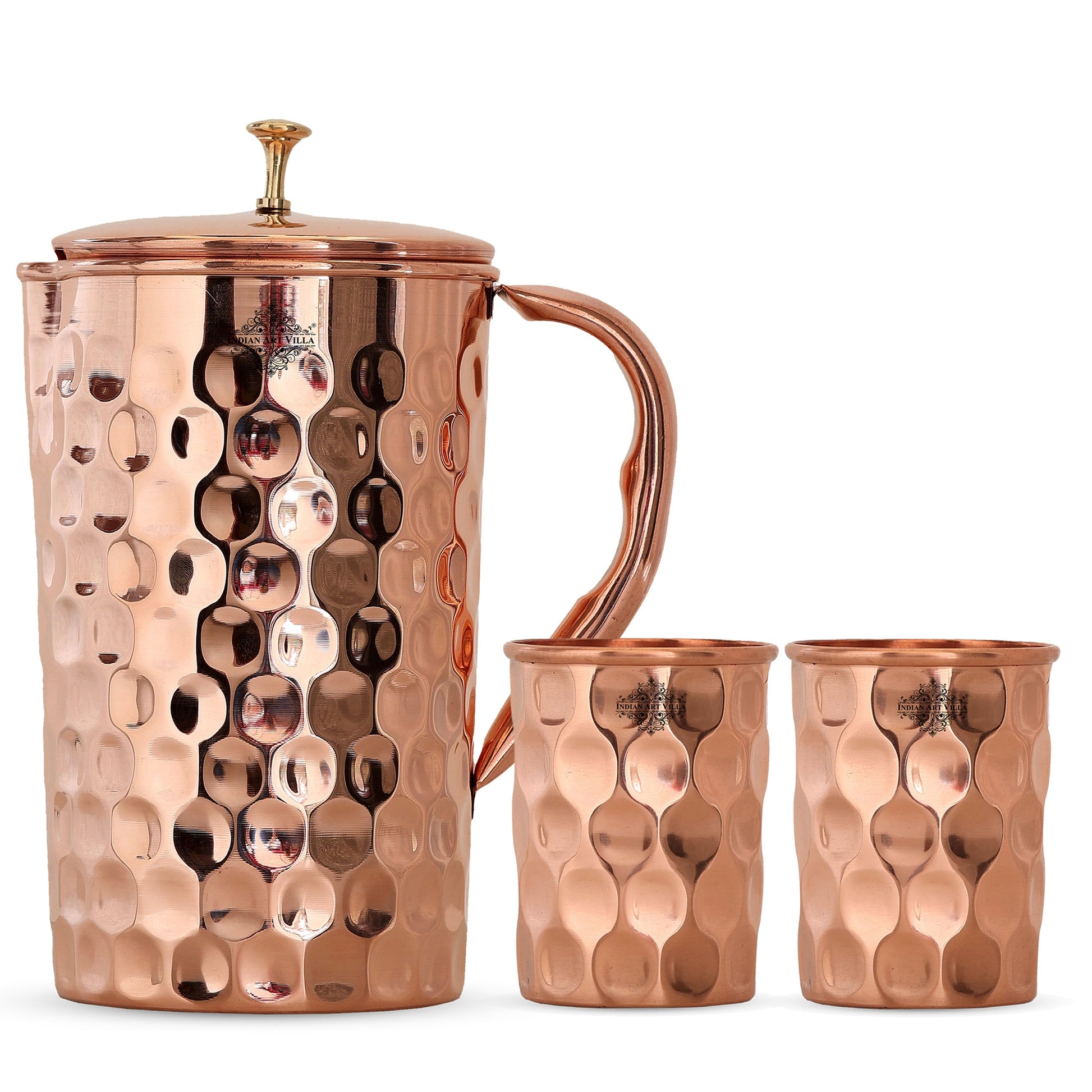 Handcrafted Pure Copper Jug with Glass Sets | Box, Diamond Design, Drinkware Gift Set