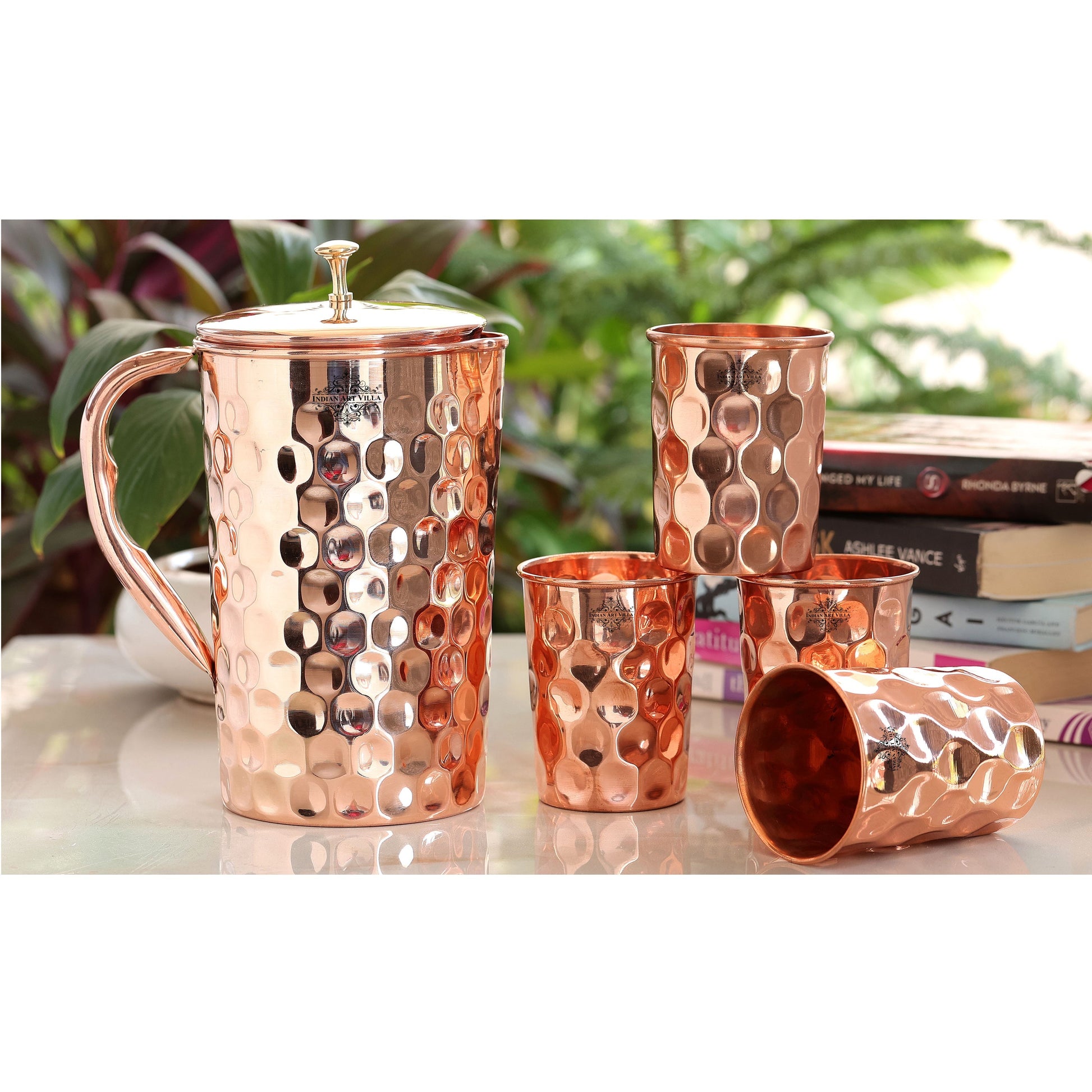 Handcrafted Pure Copper Jug with Glass Sets | Box, Diamond Design, Drinkware Gift Set