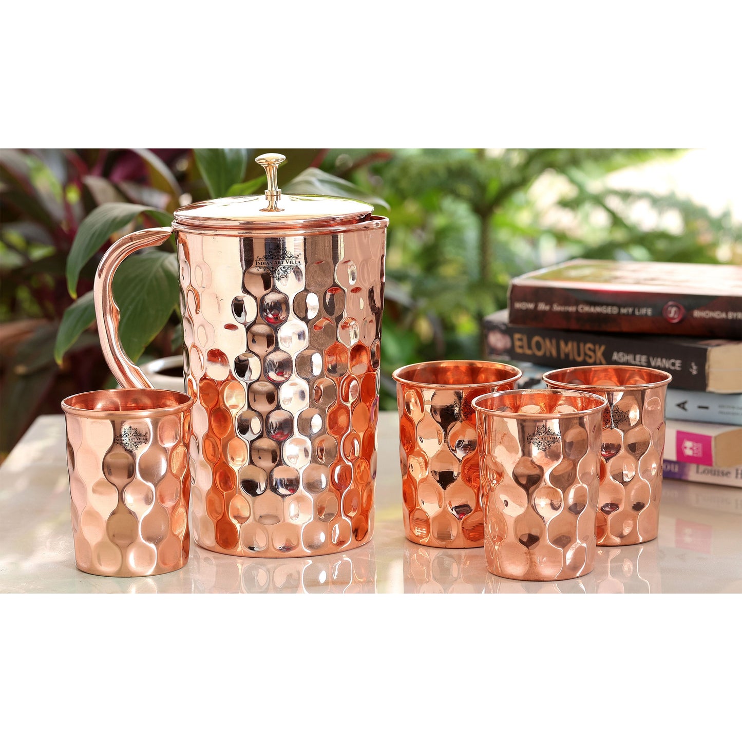 Handcrafted Pure Copper Jug with Glass Sets | Box, Diamond Design, Drinkware Gift Set