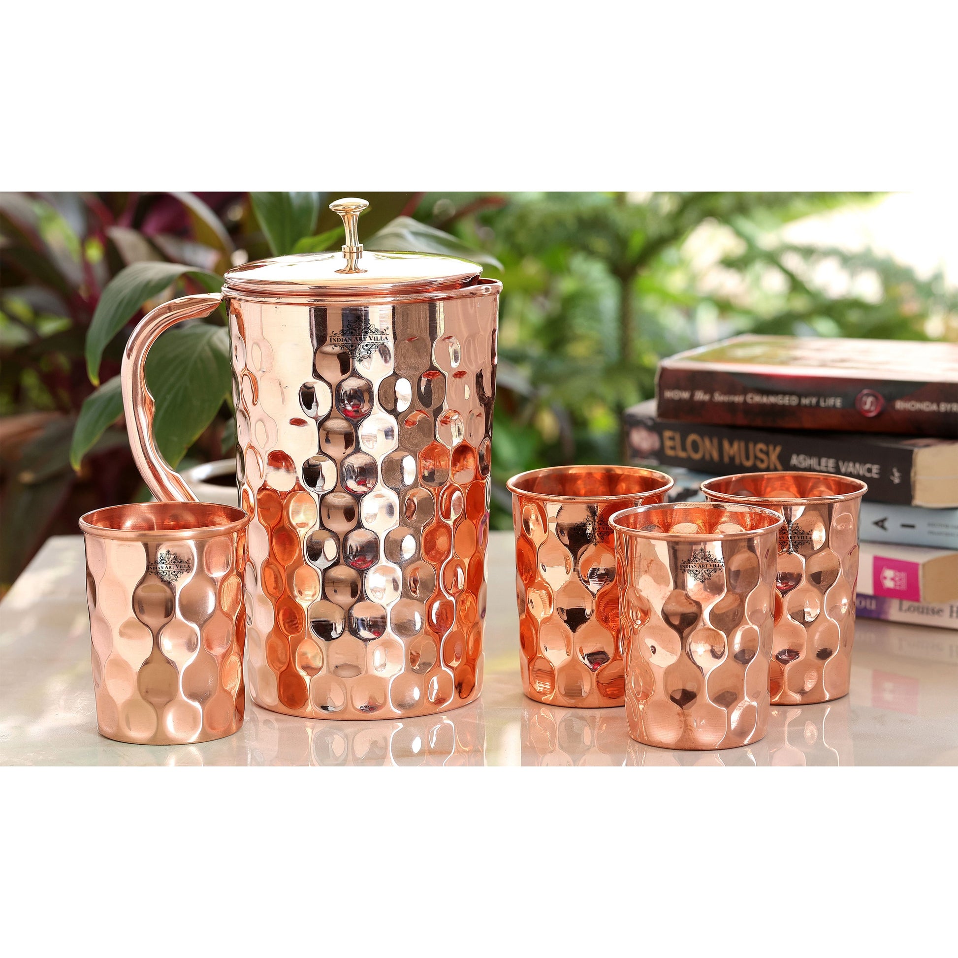 Handcrafted Pure Copper Jug with Glass Sets | Box, Diamond Design, Drinkware Gift Set