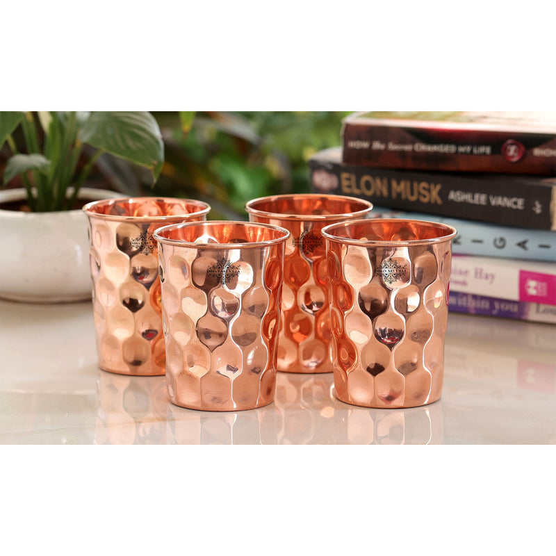 Handcrafted Pure Copper Jug with Glass Sets | Box, Diamond Design, Drinkware Gift Set