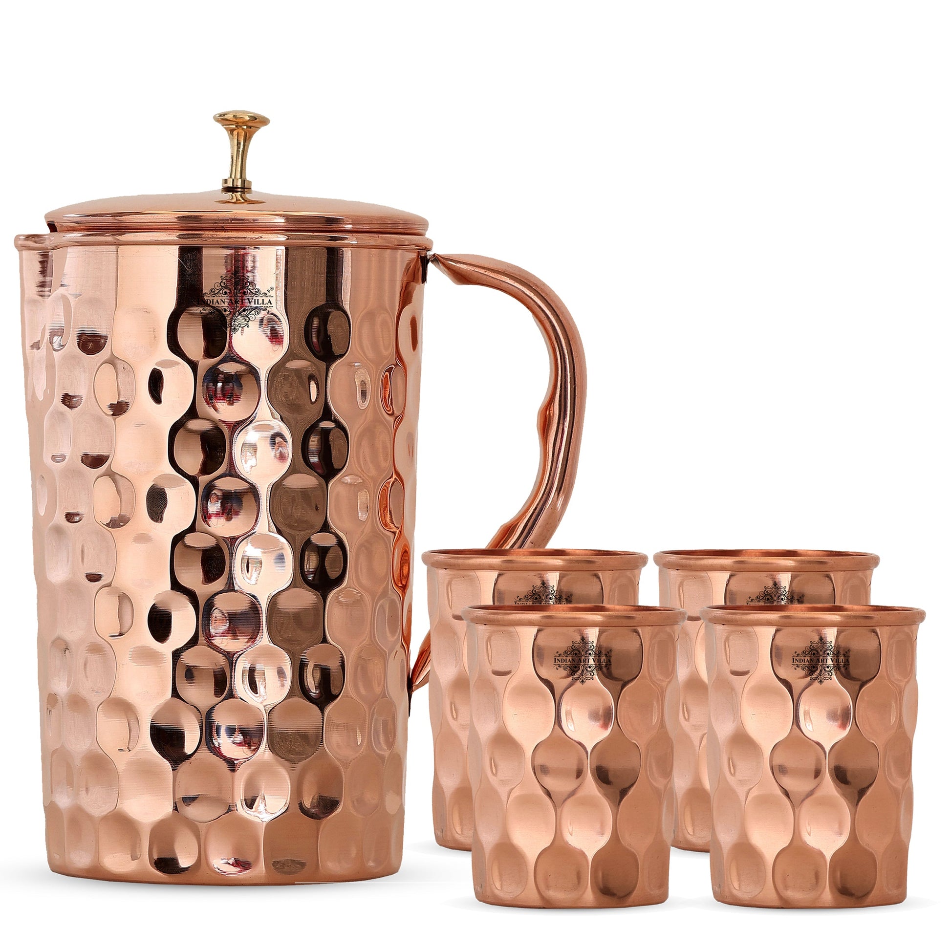Handcrafted Pure Copper Jug with Glass Sets | Box, Diamond Design, Drinkware Gift Set