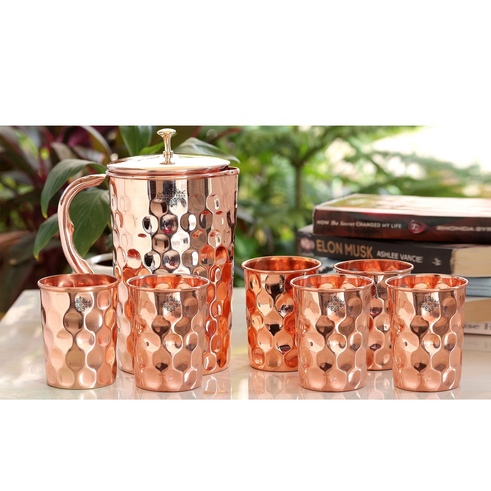 Handcrafted Pure Copper Jug with Glass Sets | Box, Diamond Design, Drinkware Gift Set