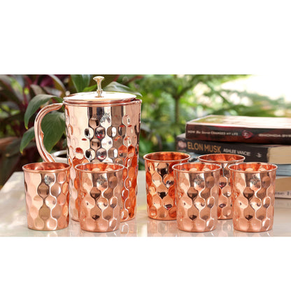 Handcrafted Pure Copper Jug with Glass Sets | Box, Diamond Design, Drinkware Gift Set