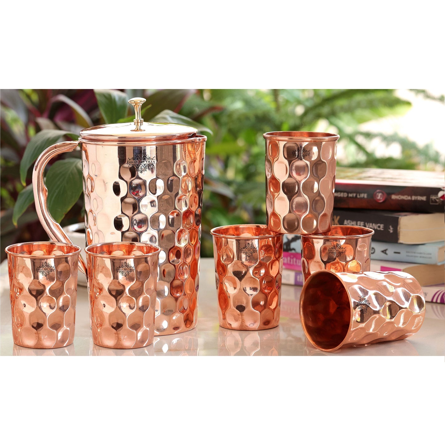 Handcrafted Pure Copper Jug with Glass Sets | Box, Diamond Design, Drinkware Gift Set