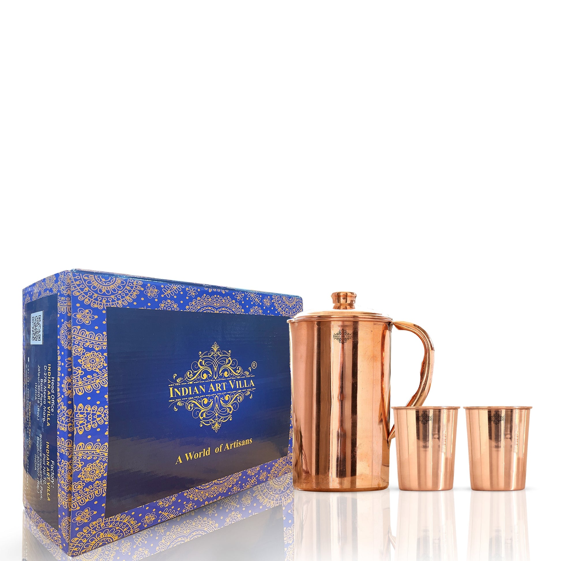 Pure Copper Plain Design Jug & Glass Gift Set with Box