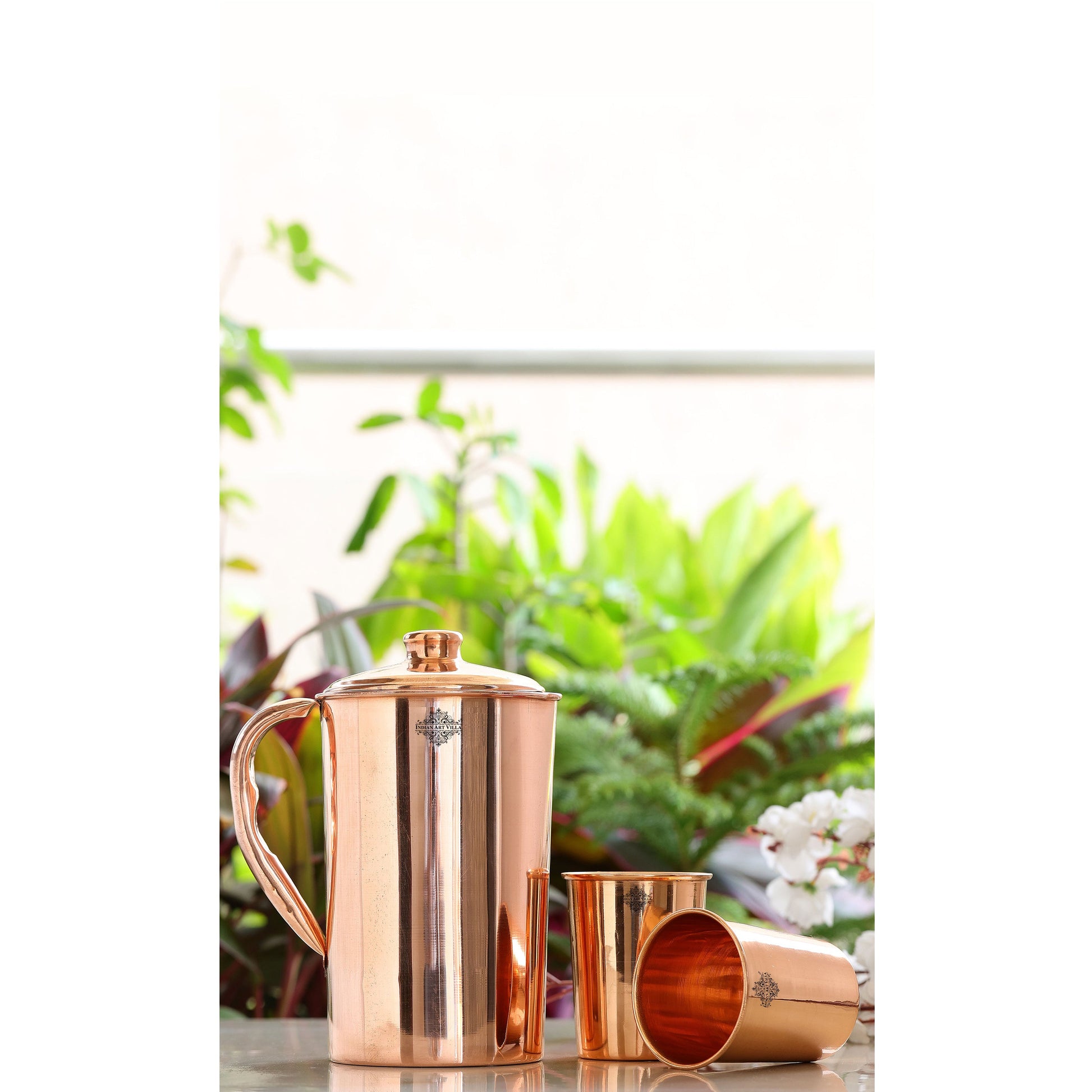 Pure Copper Plain Design Jug & Glass Gift Set with Box