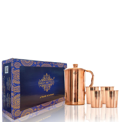 Pure Copper Plain Design Jug & Glass Gift Set with Box