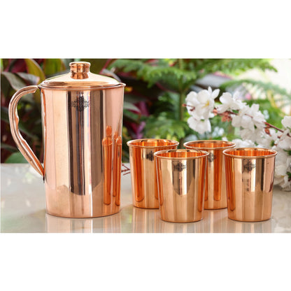 Pure Copper Plain Design Jug & Glass Gift Set with Box