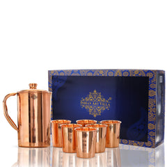 Pure Copper Plain Design Jug & Glass Gift Set with Box