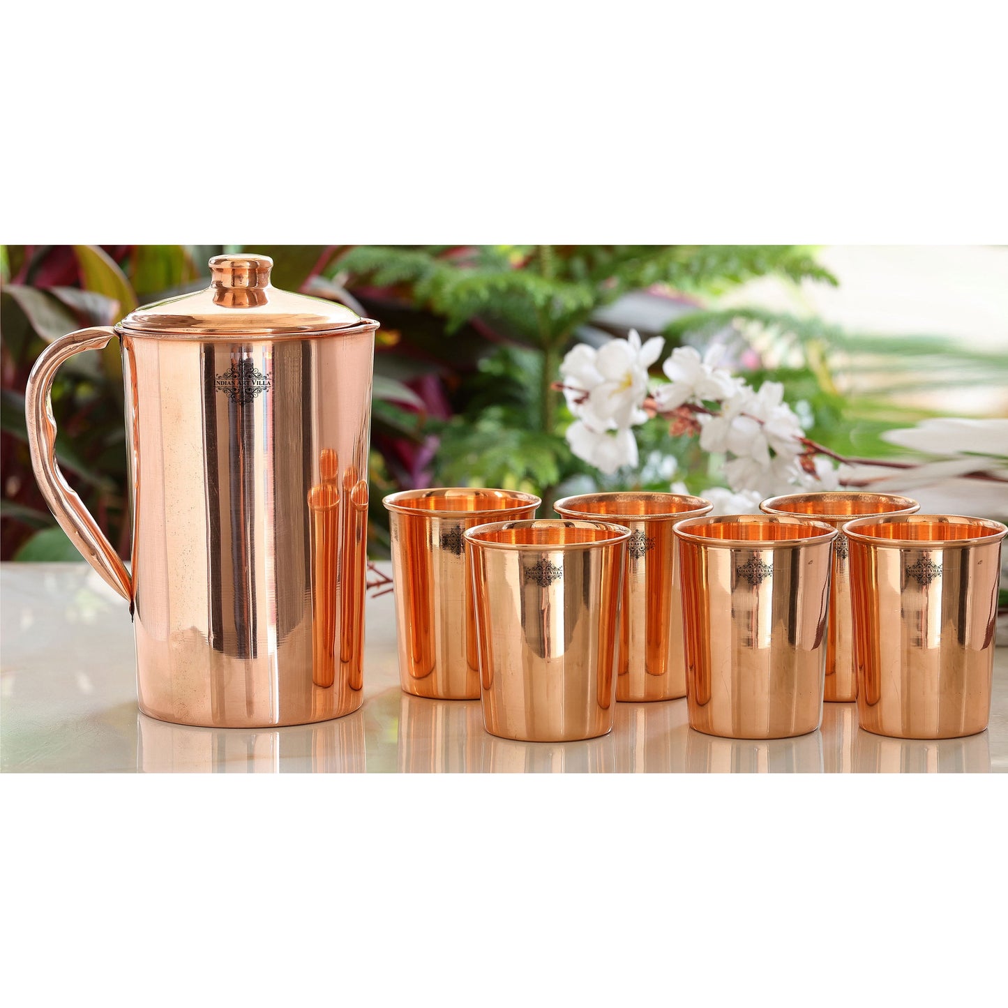 Pure Copper Plain Design Jug & Glass Gift Set with Box