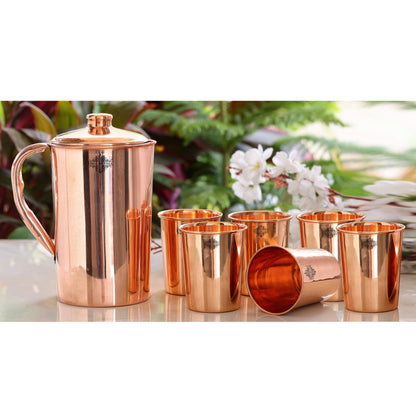 Pure Copper Plain Design Jug & Glass Gift Set with Box