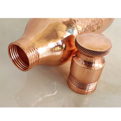Pure Copper Hammered Leak Proof Cocktail Water Bottle & Two Glass