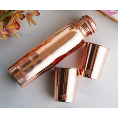 Set of Pure Copper Glossy Look Leak Proof Water Bottle & Two Glasses with a Gift Box, Drinkware